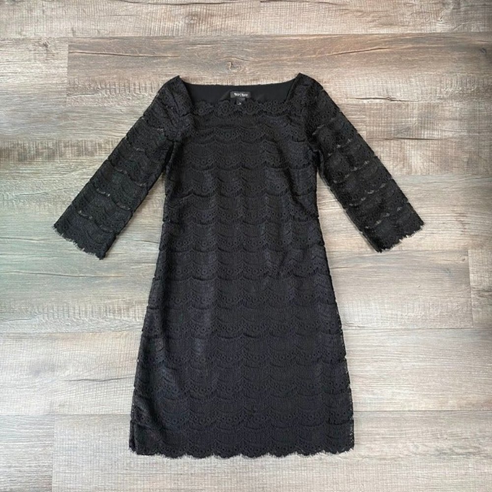 White Black Long sleeve Black Dress with Lace overlay Size XS